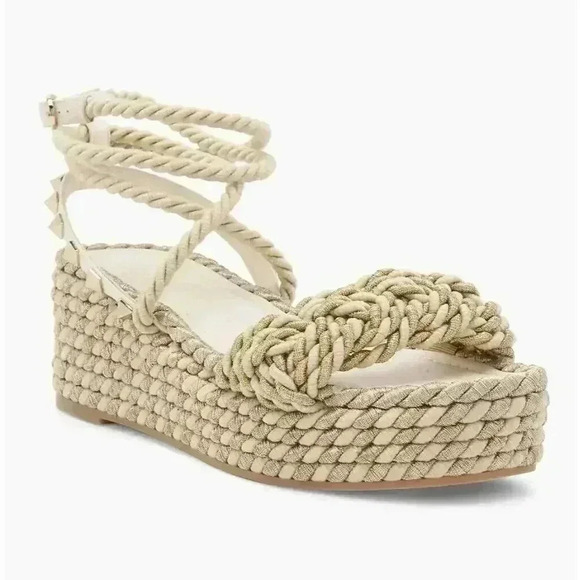Valentino Garavani Rockstud Platform Sandals Rope Wedge Metallic Braided 40 10 - Picture 9 of 10